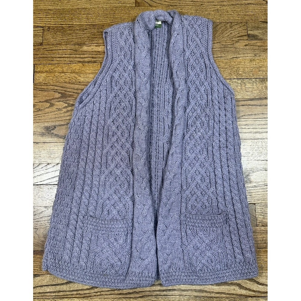 Carraig Donn Women Lavender Purple Wool Sleeveless Open Front Sweater Vest Small